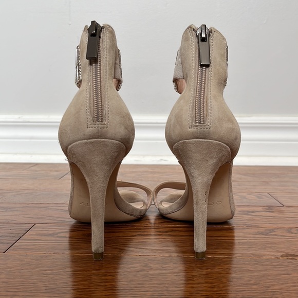 ALDO Gem-Embellished Stiletto Heeled Suede Sandal (in Bone - Size 6) - Picture 7 of 9